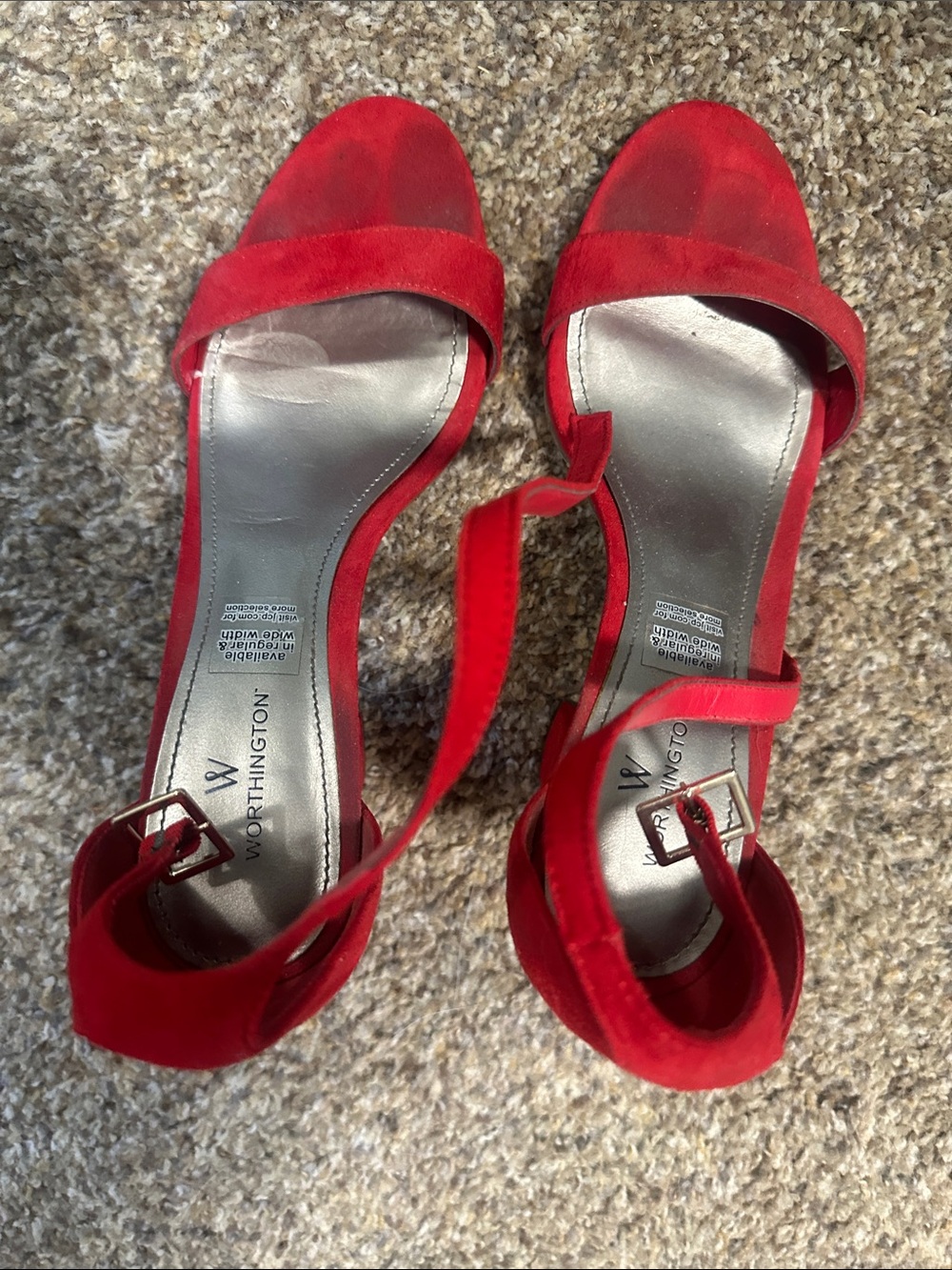 Worthington Bright Red Suede Open-Toe Ankle-Strap Heels